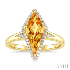 16X7 MM Kite Shape Citrine and 1/6 Ctw Round Cut Diamond Semi-Precious Ring in 10K Yellow Gold