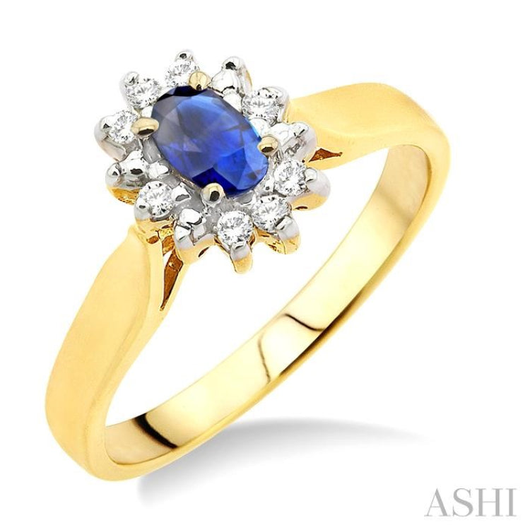 5x3mm Oval Cut Sapphire and 1/10 Ctw Round Cut Diamond Ring in 10K Yellow Gold