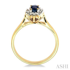 5x3mm Oval Cut Sapphire and 1/10 Ctw Round Cut Diamond Ring in 10K Yellow Gold