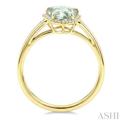 16X7 MM Shield Shape Green Amethyst and 1/6 Ctw Round Cut Diamond Semi-Precious Ring in 10K Yellow Gold