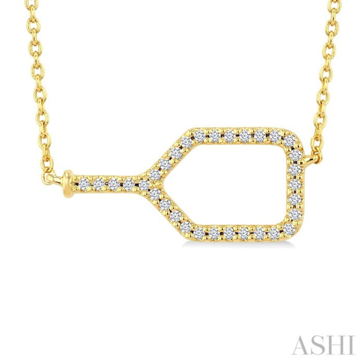 1/10 Ctw Round Cut Diamond Petite Pickleball Fashion Pendant With Chain in 10K Yellow Gold