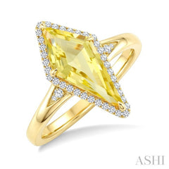16X7 MM Kite Shape Lemon Quartz and 1/6 Ctw Round Cut Diamond Semi-Precious Ring in 10K Yellow Gold