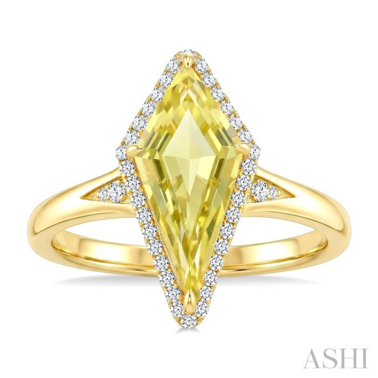 16X7 MM Kite Shape Lemon Quartz and 1/6 Ctw Round Cut Diamond Semi-Precious Ring in 10K Yellow Gold