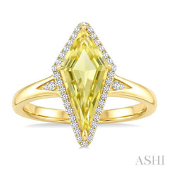 16X7 MM Kite Shape Lemon Quartz and 1/6 Ctw Round Cut Diamond Semi-Precious Ring in 10K Yellow Gold