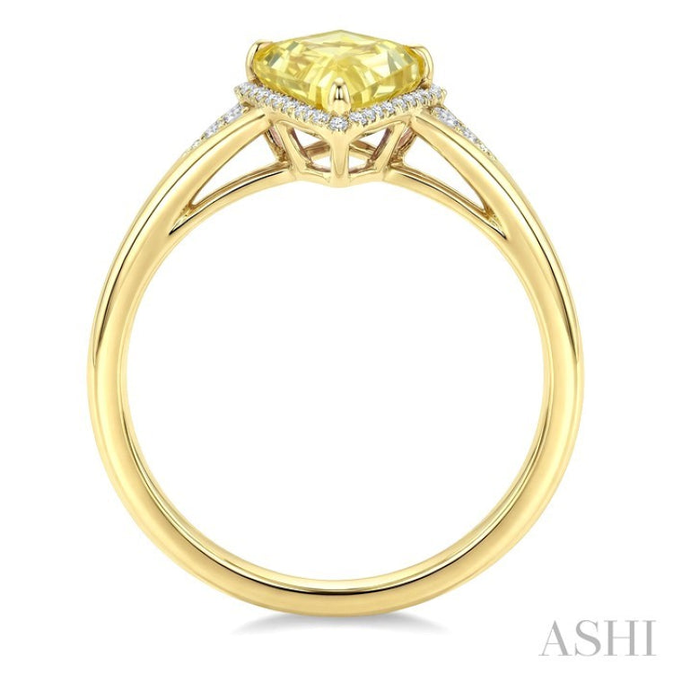 16X7 MM Kite Shape Lemon Quartz and 1/6 Ctw Round Cut Diamond Semi-Precious Ring in 10K Yellow Gold