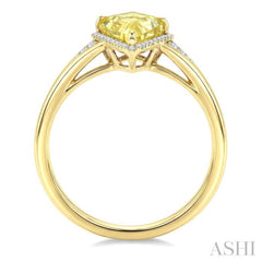 16X7 MM Kite Shape Lemon Quartz and 1/6 Ctw Round Cut Diamond Semi-Precious Ring in 10K Yellow Gold