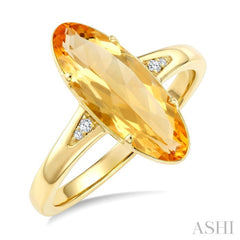 16X6 MM Oval Shape Citrine and 1/50 Ctw Round Cut Diamond Semi-Precious Ring in 10K Yellow Gold