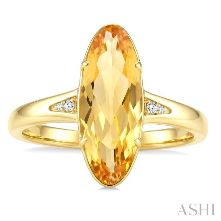 16X6 MM Oval Shape Citrine and 1/50 Ctw Round Cut Diamond Semi-Precious Ring in 10K Yellow Gold