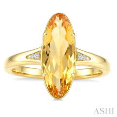 16X6 MM Oval Shape Citrine and 1/50 Ctw Round Cut Diamond Semi-Precious Ring in 10K Yellow Gold