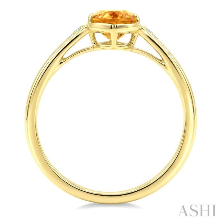16X6 MM Oval Shape Citrine and 1/50 Ctw Round Cut Diamond Semi-Precious Ring in 10K Yellow Gold