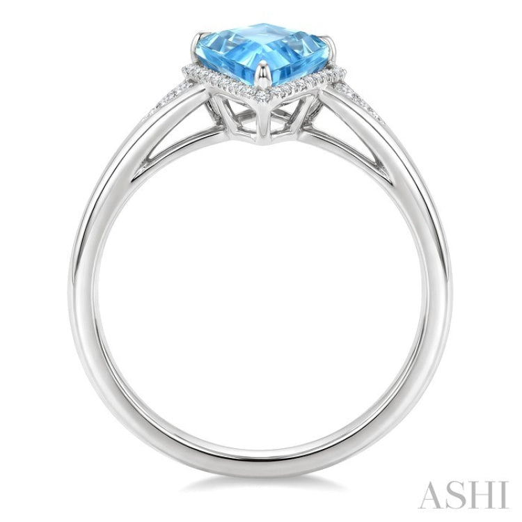 16X7 MM Kite Shape Blue Topaz and 1/6 Ctw Round Cut Diamond Semi-Precious Ring in 10K White Gold