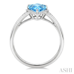 16X7 MM Kite Shape Blue Topaz and 1/6 Ctw Round Cut Diamond Semi-Precious Ring in 10K White Gold