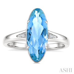 16X6 MM Oval Shape Blue Topaz and 1/50 Ctw Round Cut Diamond Semi-Precious Ring in 10K White Gold