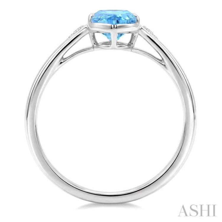 16X6 MM Oval Shape Blue Topaz and 1/50 Ctw Round Cut Diamond Semi-Precious Ring in 10K White Gold