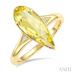 16X6 MM Pear Shape Lemon Quartz and 1/50 Ctw Round Cut Diamond Semi-Precious Ring in 10K Yellow Gold