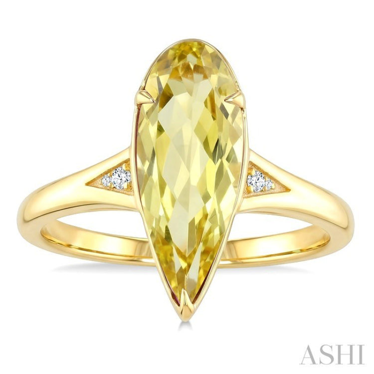 16X6 MM Pear Shape Lemon Quartz and 1/50 Ctw Round Cut Diamond Semi-Precious Ring in 10K Yellow Gold