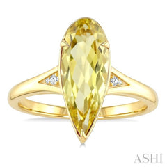 16X6 MM Pear Shape Lemon Quartz and 1/50 Ctw Round Cut Diamond Semi-Precious Ring in 10K Yellow Gold
