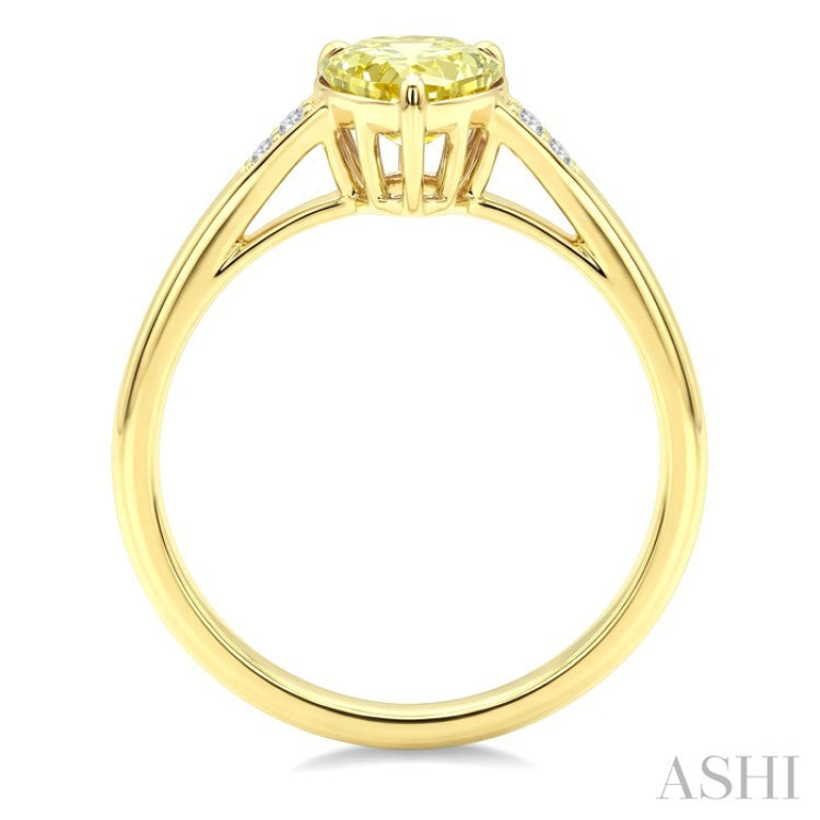 16X6 MM Pear Shape Lemon Quartz and 1/50 Ctw Round Cut Diamond Semi-Precious Ring in 10K Yellow Gold