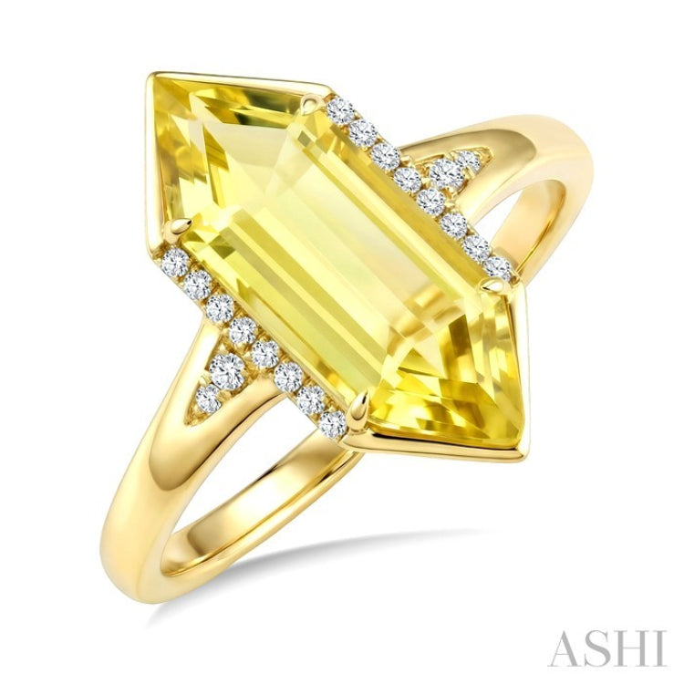 16X6 MM Hexagon Shape Lemon Quartz and 1/10 Ctw Round Cut Diamond Semi-Precious Ring in 10K Yellow Gold