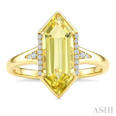 16X6 MM Hexagon Shape Lemon Quartz and 1/10 Ctw Round Cut Diamond Semi-Precious Ring in 10K Yellow Gold
