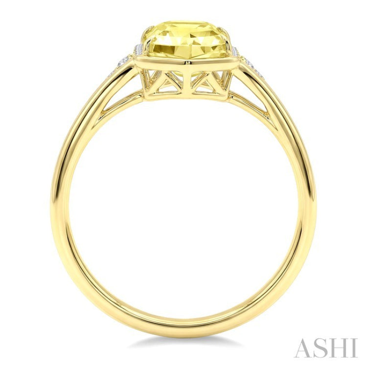 16X6 MM Hexagon Shape Lemon Quartz and 1/10 Ctw Round Cut Diamond Semi-Precious Ring in 10K Yellow Gold