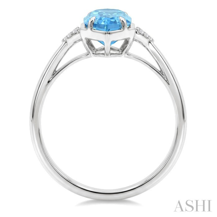 16X6 MM Hexagon Shape Blue Topaz and 1/20 Ctw Round Cut Diamond Semi-Precious Ring in 10K White Gold
