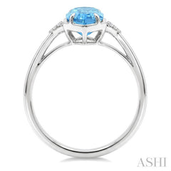16X6 MM Hexagon Shape Blue Topaz and 1/20 Ctw Round Cut Diamond Semi-Precious Ring in 10K White Gold