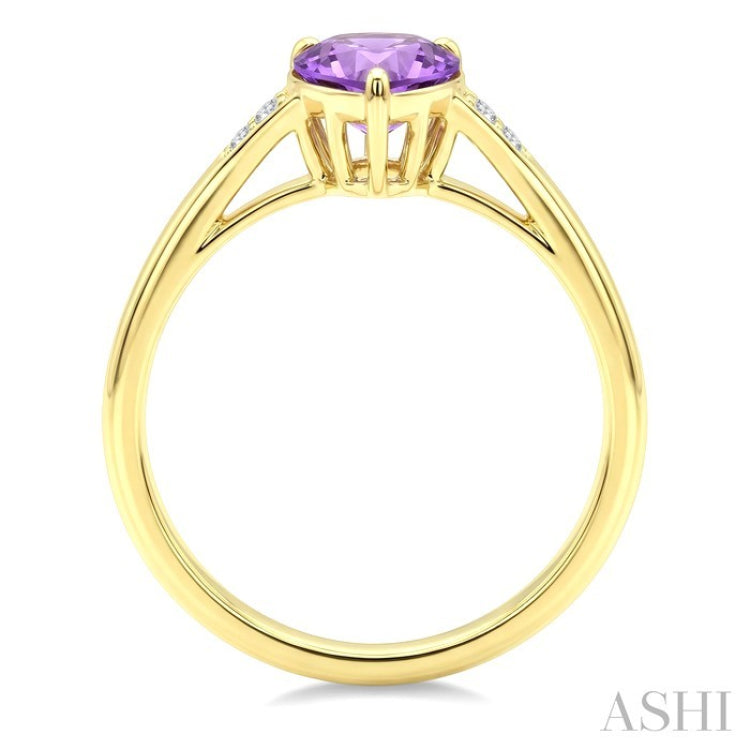 16X6 MM Pear Shape Amethyst and 1/50 Ctw Round Cut Diamond Semi-Precious Ring in 10K Yellow Gold