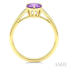 16X6 MM Pear Shape Amethyst and 1/50 Ctw Round Cut Diamond Semi-Precious Ring in 10K Yellow Gold