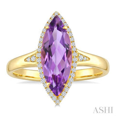 16X7 MM Marquise Shape Amethyst and 1/6 Ctw Round Cut Diamond Semi-Precious Ring in 10K Yellow Gold