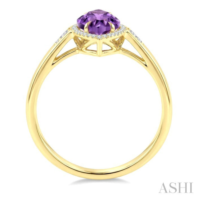 16X7 MM Marquise Shape Amethyst and 1/6 Ctw Round Cut Diamond Semi-Precious Ring in 10K Yellow Gold