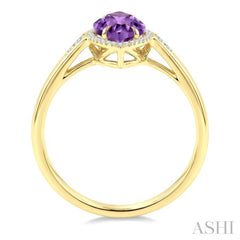 16X7 MM Marquise Shape Amethyst and 1/6 Ctw Round Cut Diamond Semi-Precious Ring in 10K Yellow Gold