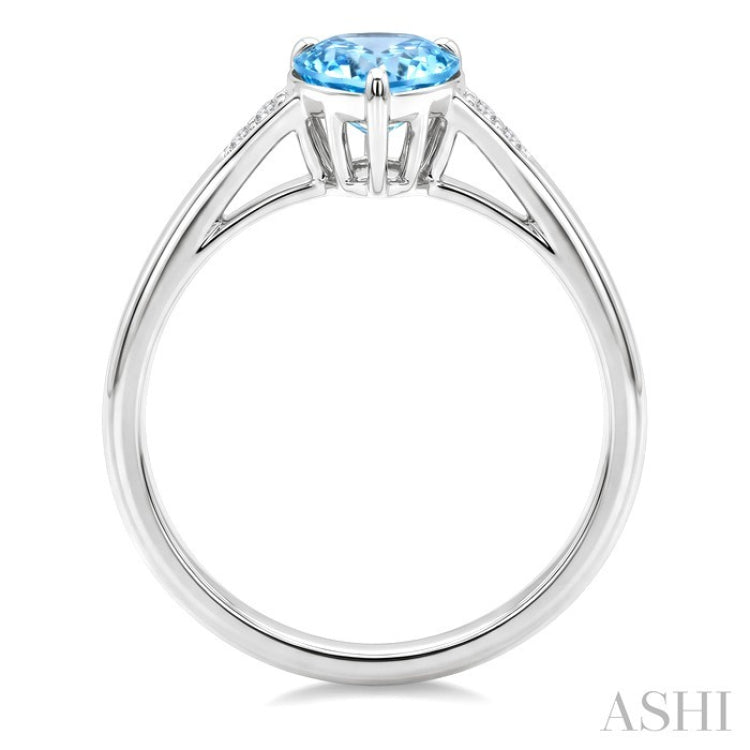 16X6 MM Pear Shape Blue Topaz and 1/50 Ctw Round Cut Diamond Semi-Precious Ring in 10K White Gold