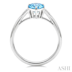 16X6 MM Pear Shape Blue Topaz and 1/50 Ctw Round Cut Diamond Semi-Precious Ring in 10K White Gold
