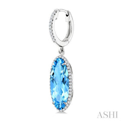 16X6 MM Oval Shape Blue Topaz and 3/8 Ctw Round Cut Diamond Semi-Precious Earrings in 14K White Gold