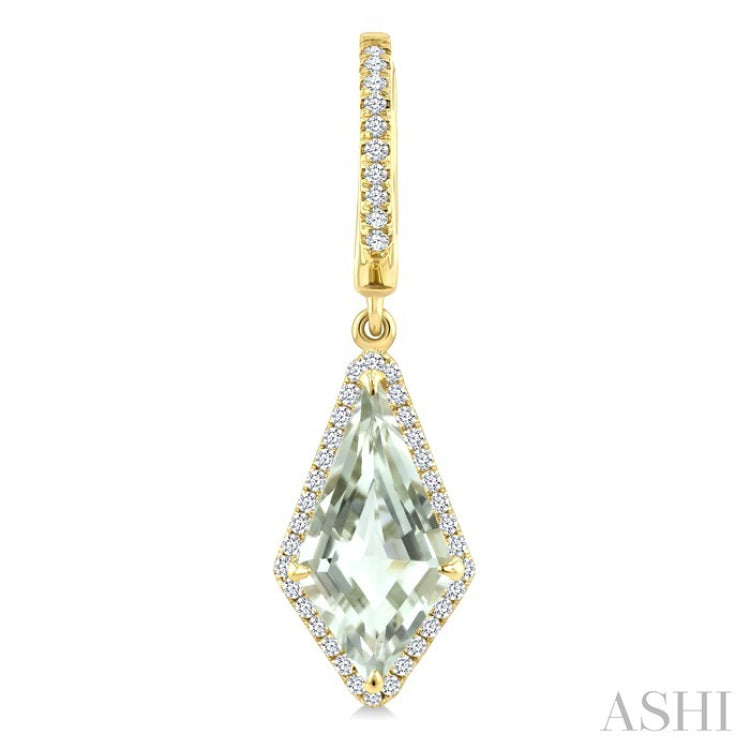 14X7 MM Kite Shape Green Amethyst and 1/3 Ctw Round Cut Diamond Semi-Precious Earrings in 14K Yellow Gold