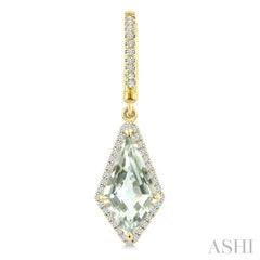 14X7 MM Kite Shape Green Amethyst and 1/3 Ctw Round Cut Diamond Semi-Precious Earrings in 14K Yellow Gold
