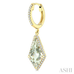 14X7 MM Kite Shape Green Amethyst and 1/3 Ctw Round Cut Diamond Semi-Precious Earrings in 14K Yellow Gold