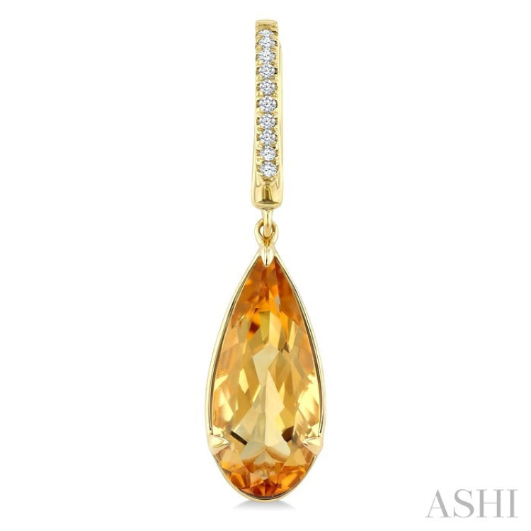 14X6 MM Pear Shape Citrine and 1/10 Ctw Round Cut Diamond Semi-Precious Earrings in 14K Yellow Gold