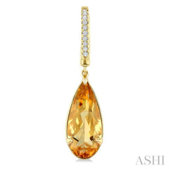 14X6 MM Pear Shape Citrine and 1/10 Ctw Round Cut Diamond Semi-Precious Earrings in 14K Yellow Gold