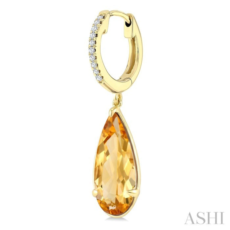 14X6 MM Pear Shape Citrine and 1/10 Ctw Round Cut Diamond Semi-Precious Earrings in 14K Yellow Gold