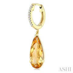 14X6 MM Pear Shape Citrine and 1/10 Ctw Round Cut Diamond Semi-Precious Earrings in 14K Yellow Gold