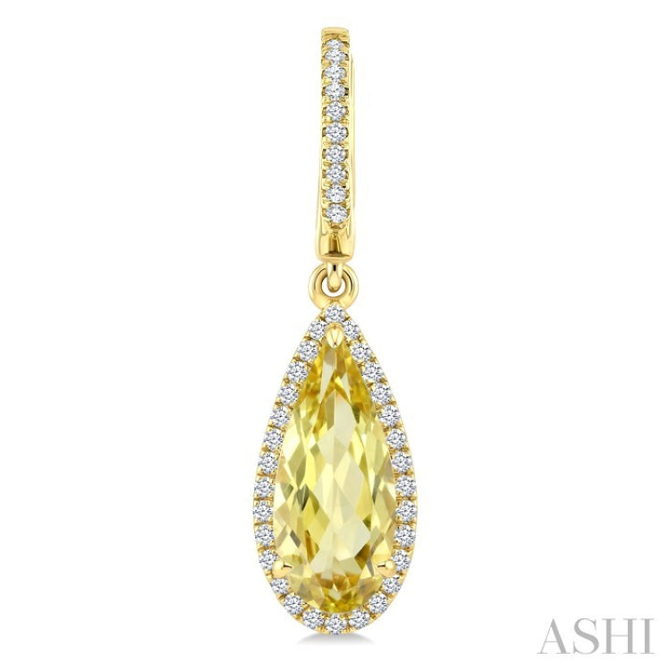 12X5 MM Pear Shape Lemon Quartz and 1/3 Ctw Round Cut Diamond Semi-Precious Earrings in 10K Yellow Gold