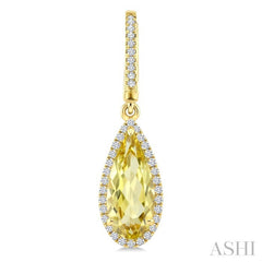 12X5 MM Pear Shape Lemon Quartz and 1/3 Ctw Round Cut Diamond Semi-Precious Earrings in 10K Yellow Gold