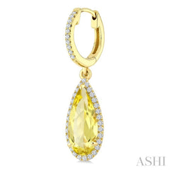 12X5 MM Pear Shape Lemon Quartz and 1/3 Ctw Round Cut Diamond Semi-Precious Earrings in 10K Yellow Gold