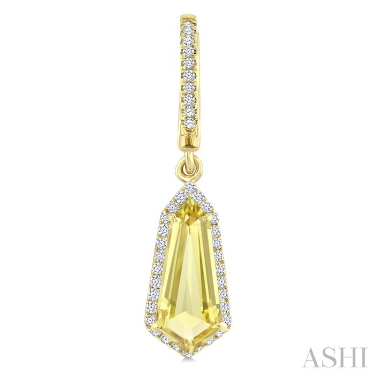 12X5 MM Shield Shape Lemon Quartz and 1/3 Ctw Round Cut Diamond Semi-Precious Earrings in 10K Yellow Gold