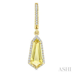 12X5 MM Shield Shape Lemon Quartz and 1/3 Ctw Round Cut Diamond Semi-Precious Earrings in 10K Yellow Gold