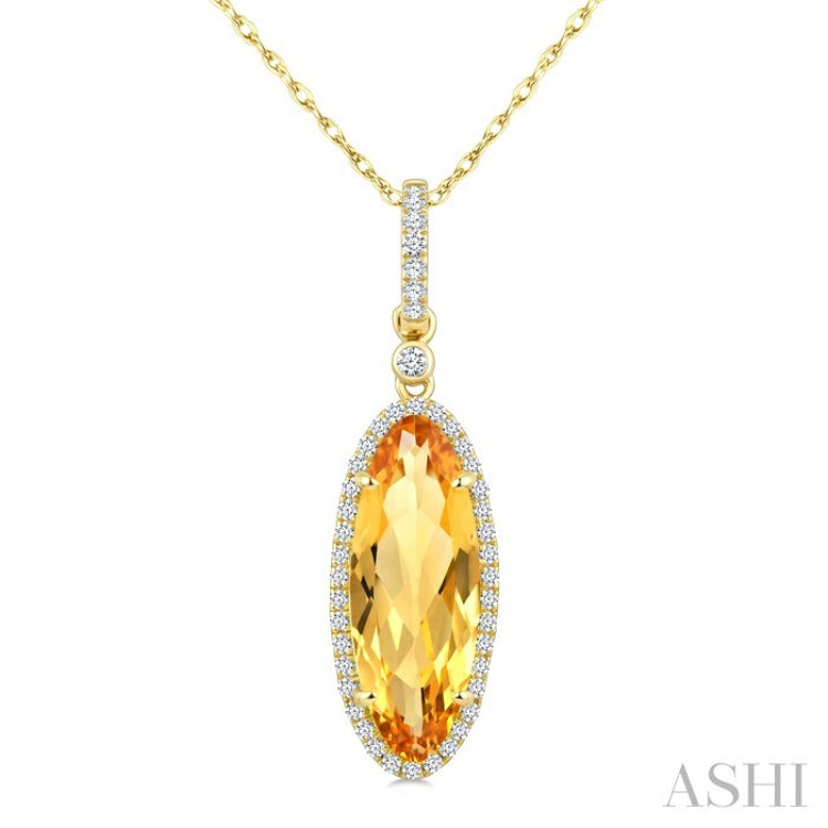 16X6 MM Oval Shape Citrine and 1/5 Ctw Round Cut Diamond Semi-Precious Pendant With Chain in 10K Yellow Gold