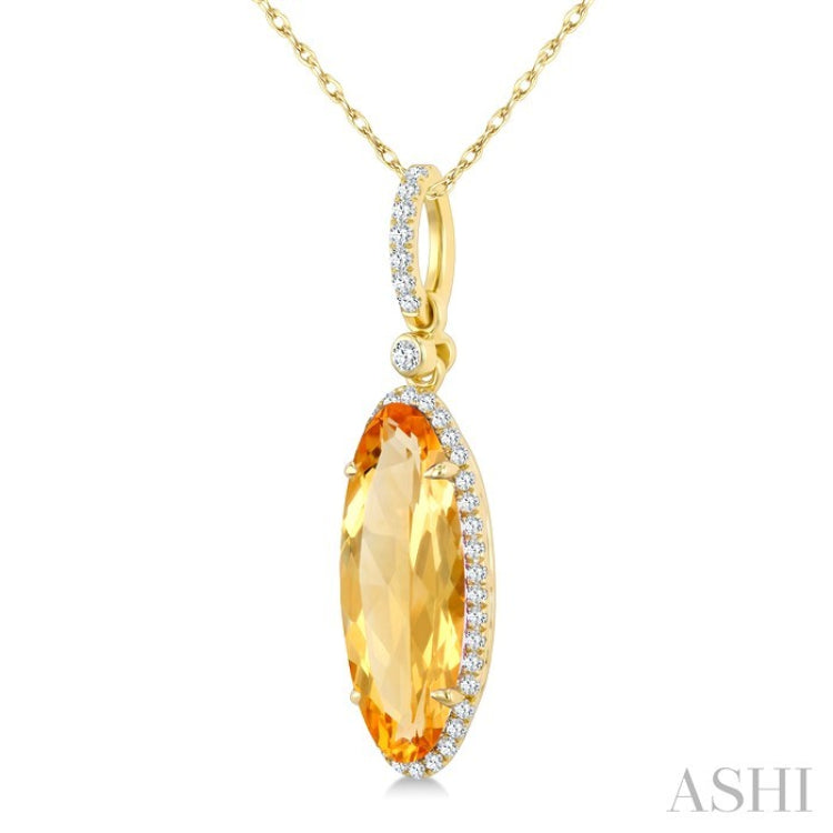 16X6 MM Oval Shape Citrine and 1/5 Ctw Round Cut Diamond Semi-Precious Pendant With Chain in 10K Yellow Gold