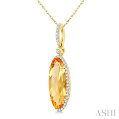16X6 MM Oval Shape Citrine and 1/5 Ctw Round Cut Diamond Semi-Precious Pendant With Chain in 10K Yellow Gold